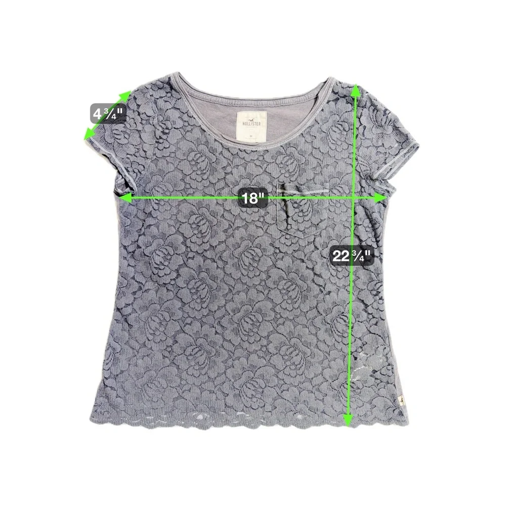 Hollister Y2K Lace Sheer Pocket Baby‎ Tee size M